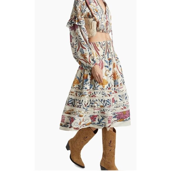 Farm Rio White Romantic floral print boho midi Skirt New size Medium Sustainable - Picture 1 of 11